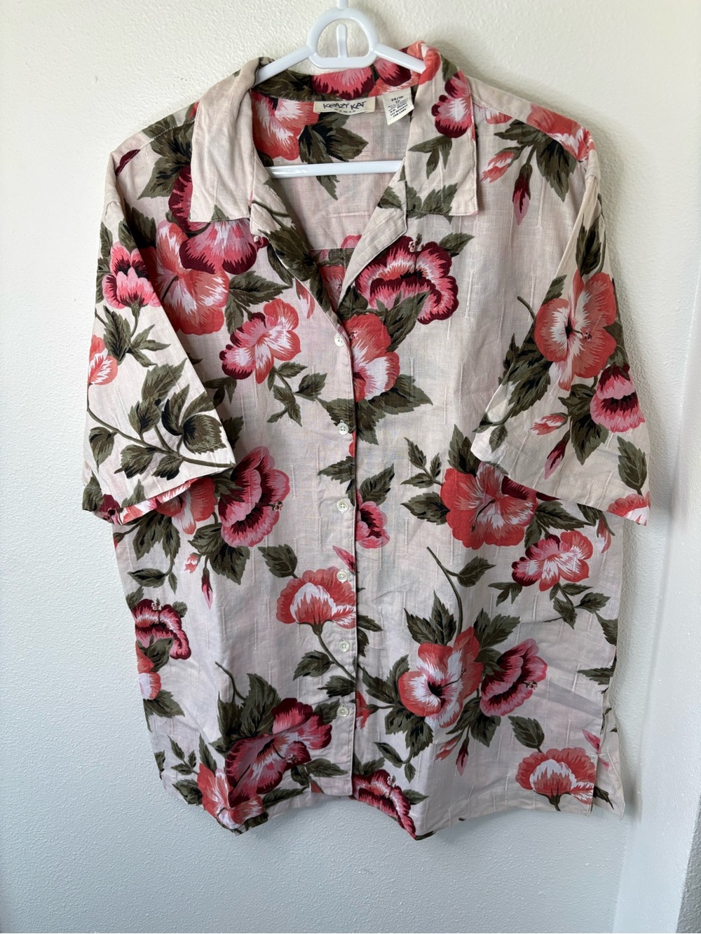 Vintage Pink Floral Short Sleeve Shirt - Women’s - 1X - A1